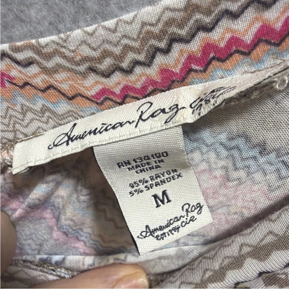 American Rag Pink and Cream Striped Peasant Blouse 3/4Bell Sleeves Smocked Waist - Picture 7 of 7